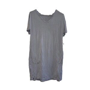 Dip Women Gray Sleep Dress Pockets XS Short Sleeve V Neck Slits Nightgown